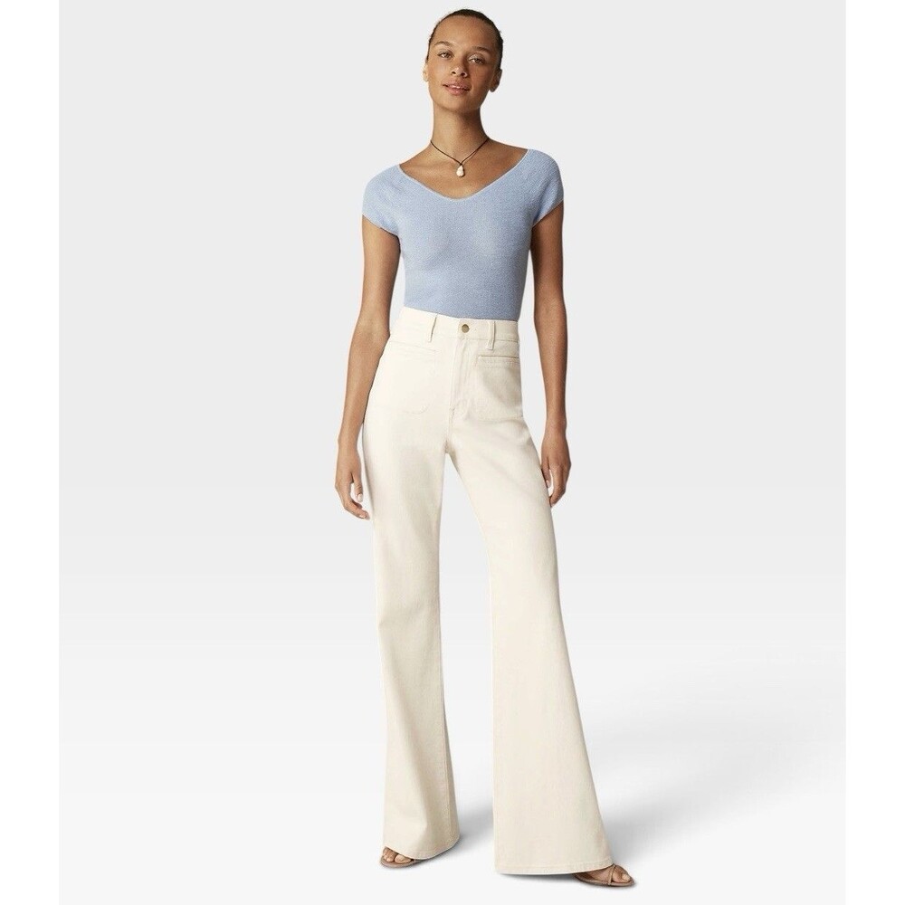 NWT J. Crew High Rise Flare Denim Pant Jeans Cream Semi Stretch Size 31 NEW $158